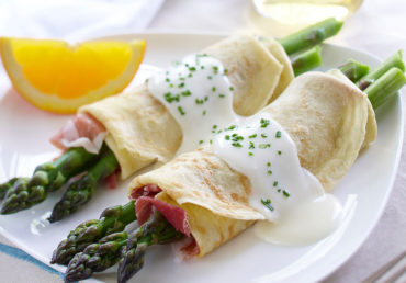 Asparagus, Prosciutto and Goat Cheese Crepes
